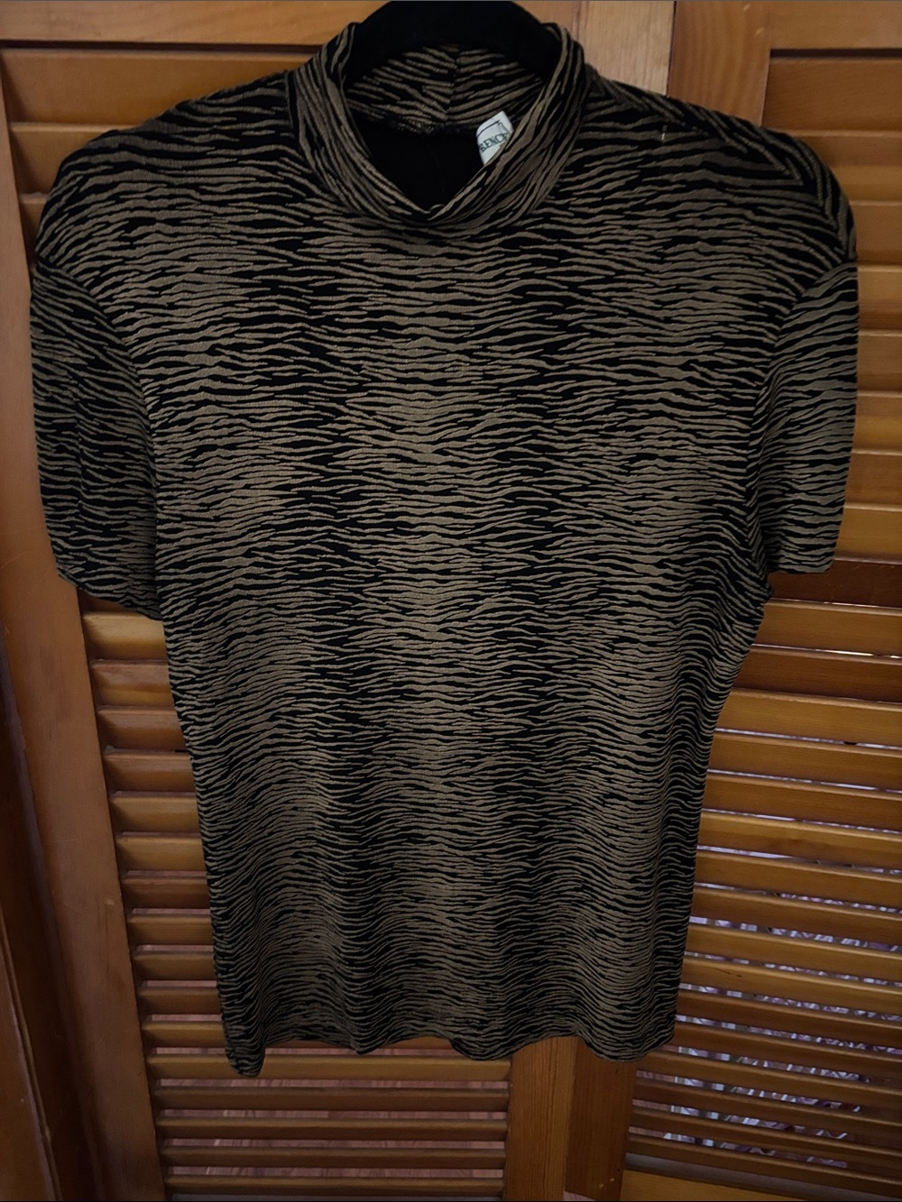 Mock Neck Short-Sleeve Tee in Black and Brown Zebra Print